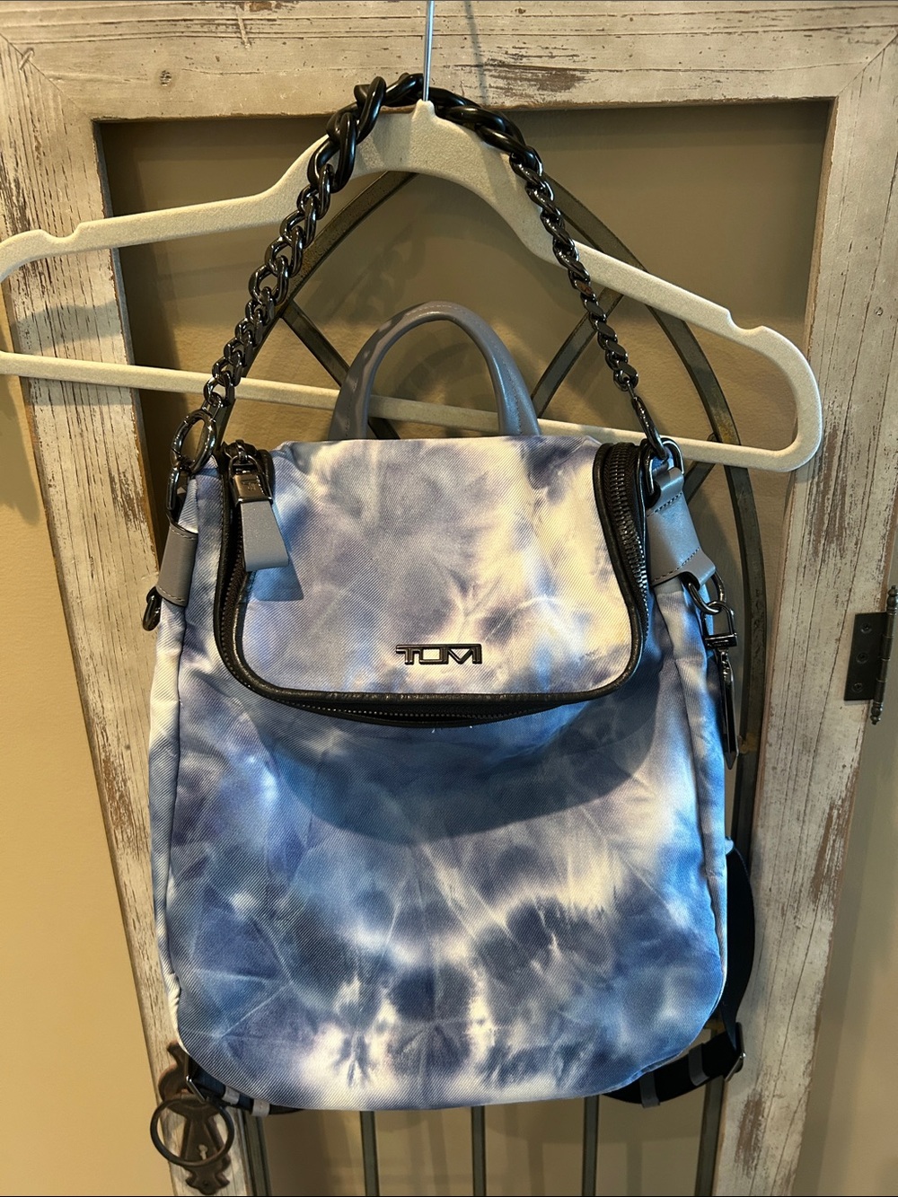 Tumi Blue and White Tie-Dye Convertible Backpack - Picture 5 of 12